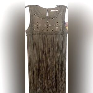 Chelsea & Violet Fringe Suede Dress / Color: Olive Green / Size: S